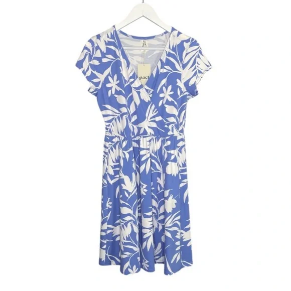 Pact | Dresses | Pact Fit Flare Crossover Dress Tropical Palm Wedgewood Nwt  | Poshmark